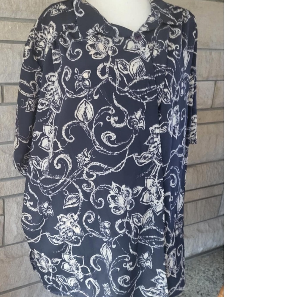 Personal Touch 4X Floral Button Down Short Sleeve Blouse Top Oversized